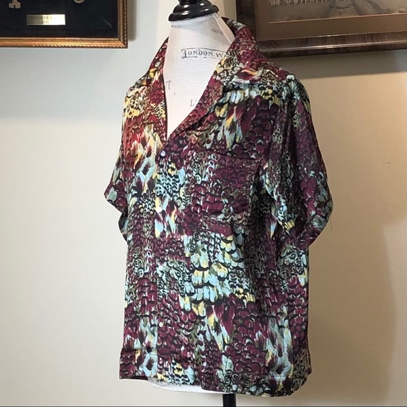 Anthropologie Silk Blouse Postcard Pocket Sz M - Picture 4 of 9